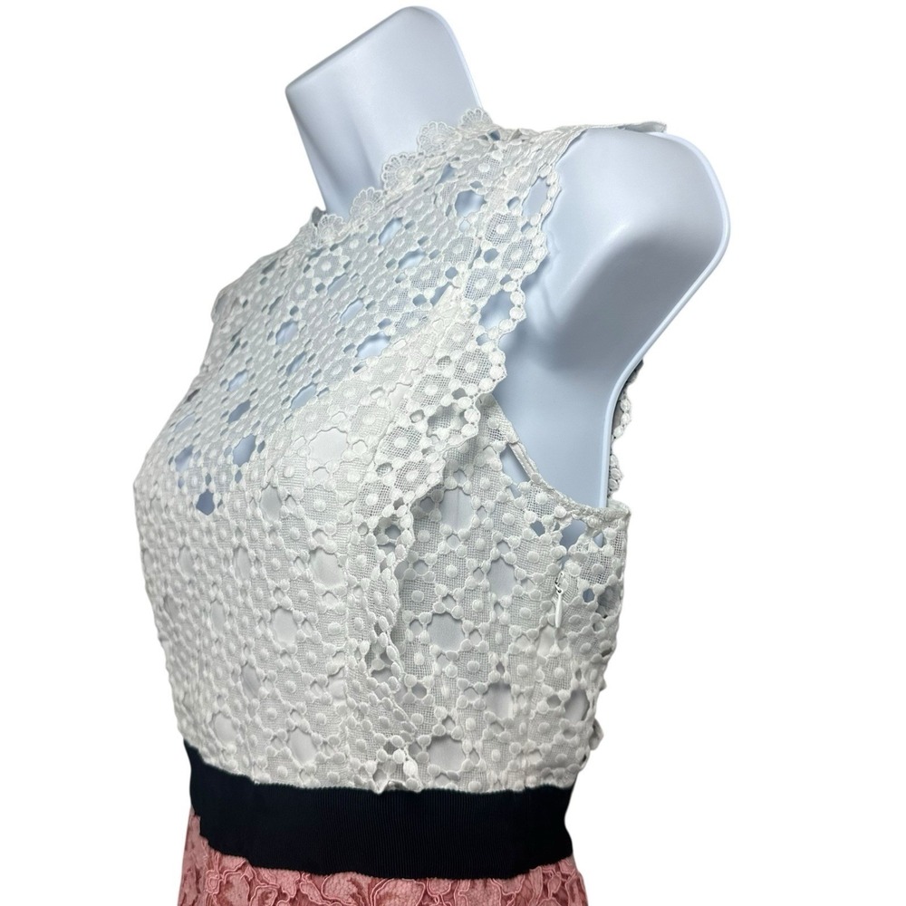 Sandro‎ White/Pink Lace Gab Sleeveless Dress Size 36 Small Elegant Romantic - Picture 6 of 13